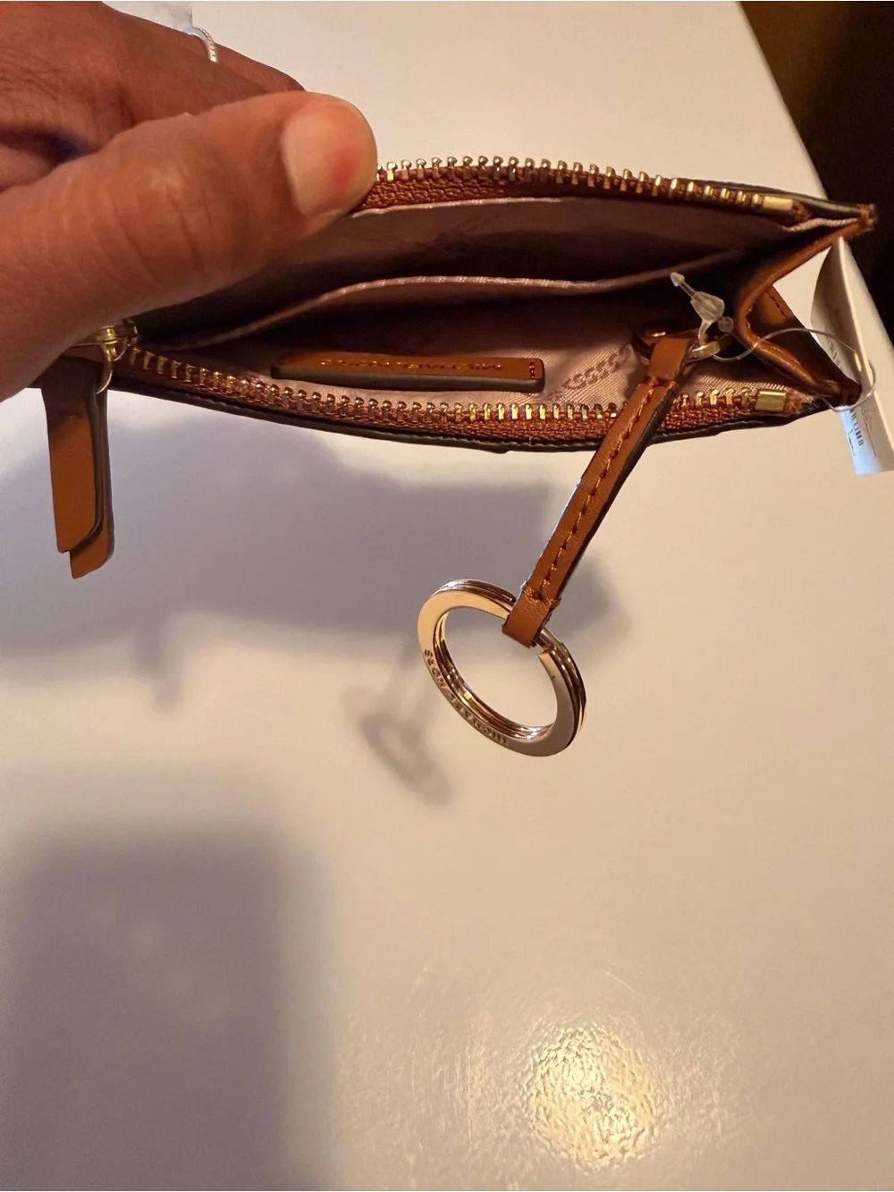 Michael Kors Brown Logo Zip Card Holder with Tan Trim